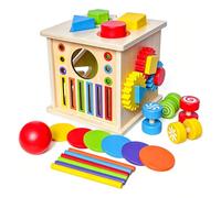Goujfol Juguete de Madera Montessori para Niños 3+ Años - Cubo Sensorial de 6 Caras para Emparejar Colores y Formas, Juego Educativo para la Motricidad Fina y el Desarrollo Cognitivo
