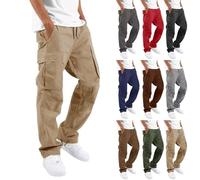 GOUJIAN Traje De Campamento En La Jungla Pantalones Cargo Japoneses Hombres Trekking Elásticos Jogging con Bolsillos Deportes Al Aire Libre Trabajo Holgados De Ocio Casual Pantalones Ocio(Khaki,M)