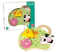 Goula - Puzle 3 animales granja - Encajable de madera para bebés a partir de 10 meses