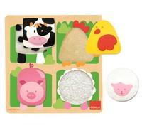 Goula - Puzle granja tela - Encajable de madera y texturas para niños a partir de 1 año