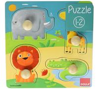 Goula Puzzle Animales Selva, Encajable de Madera para niños - 1 Año + | Puzzle Goula con temática de selva de madera, encajable para niños y niñas a partir de 2 años