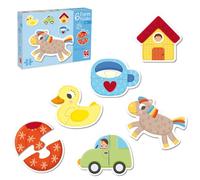Goula Puzzles de 6 Formas - Juguetes para Niños en Edad Preescolar - Colorido Rompecabezas de 2 Piezas - con Diseños de Animales y Dibujos Animados - Desarrolla la Motricidad Fina - 2 Años +