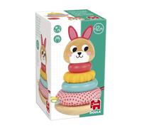Goula Stacking Rabbit - Conejo apilable sensorial con Madera, Silicona y Anillos de Tela para motricidad y Sentido del Tacto - Juguetes para bebés a Partir de 12 Meses