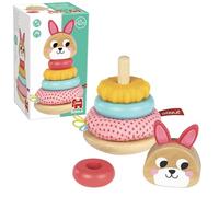 Goula Stacking Rabbit - Conejo apilable sensorial con Madera, Silicona y Anillos de Tela para motricidad y Sentido del Tacto - Juguetes para bebés a Partir de 12 Meses