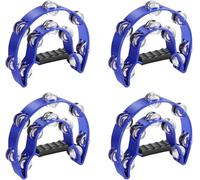 Goulifan Paquete de 4 panderetas de doble fila, panderetas musicales azules de media luna, 20 sonajeros de metal, tambor de percusión de mano, panderos para adultos, panderetas de plástico para