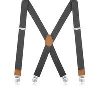 GOUNNU Tirantes Hombre Anchos 3,5 cm Tirantes Elásticos Ajustables Forma de X para Caballero con 4 Clips de Metal Muy Fuertes Hasta 120 cm de Altura para Business y Fiesta - Gris Oscuro