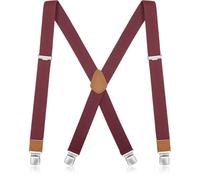 GOUNNU Tirantes Hombre Anchos 3,5 cm Tirantes Elásticos Ajustables Forma de X para Caballero con 4 Clips de Metal Muy Fuertes Hasta 120 cm de Altura para Business y Fiesta - Rojo Vino
