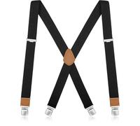 GOUNNU Tirantes Hombre Anchos 3,5 cm Tirantes Elásticos Ajustables Forma de X para Caballero con 4 Clips de Metal Muy Fuertes Hasta 120 cm de Altura para Business y Fiesta - Negro