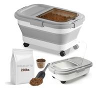 GOURDBRO Contenedor Comida Perro y Gatos 20 kg - Hermético Mascotas Caja de Alimentos con Taza Medidora y Pala - Cubo Plegable para Almacenamiento de Comida Seca