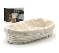 GOURMEO Banetones para pan - Banneton para hacer pan casero ovalado 30 x 15 cm - Banneton para pan con tela de lino para masa pan - Cesta fermentacion pan con tapa de lino