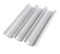 GOURMEO Barra para Baguettes - Moldes de Pan para 3 Baguettes en Plata - Molde Bandeja para Horno Pan Baguette - Revestimiento Antiadherente - Baguetera 38,5 x 28,5 x 3,5 cm - Fácil Limpieza
