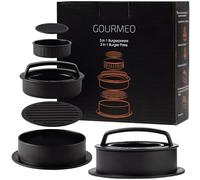 GOURMEO Molde Hamburguesa 3en1 - Prensa para Hamburguesas Caseras Grandes Pequeñas o Rellenas -Molde para Hacer Hamburguesas con 50 Hojas de Papel Antiadhesivo - Burger Press 3 Tamaños