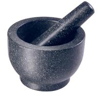 GOURMEO Mortero de granito - Set grande de granito macizo - Mortero de 7 cm de profundidad con interior rugoso y exterior pulido - Maja extra larga