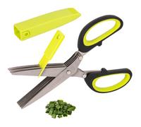 GOURMEO Tijeras para Hierbas - Corta Verduras con Múltiples Hojas de Acero Inoxidable - Tijera de Cocina con 5 Hojas y Tapa & peine para eliminar las hierbas
