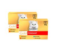 GOURMET - Gold (24x85 gr) - Fondant Multipack sabores (Pollo, Buey, Atún y Salmón) (2 Cajas de 12x85 gr)