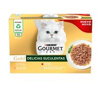 Gourmet Gold Delicias suculentas para gato - Pack 12 - Pollo, buey, salmón y pescado del océano - Cantidad: Maxi pack 12
