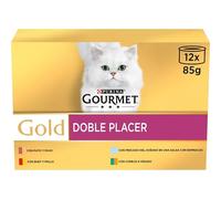 GOURMET Gold Doble Placer, Comida Húmeda para Gato Adulto, Trocitos en Salsa, Surtido de Pato y Pavo, Buey y Pollo, Conejo e Hígado y Pescado del Océano, 8 Packs de 12 Latas de 85 g. (96 latas)