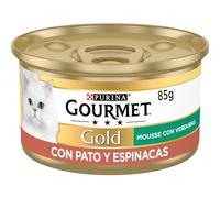 GOURMET Gold Mousse, Comida Húmeda para Gato Adulto, Mousse de Pato con Espinacas, Pack de 24 Latas de 85 g