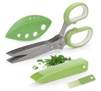 Gourmet Herb Scissors Set - Master Culinary Multipurpose Cutting Shears with Stainless Steel 5 Blades, Safety Cover and Cleaning Comb for Cutting Cila