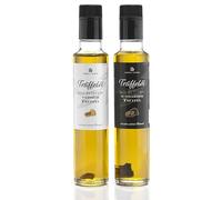 Gourmet - Juego de 2 botes de 250 ml de trufa blanca y negra auténtica. Hecho de aceite de oliva virgen para salsas y refinar platos, apto para dieta vegana y sin gluten