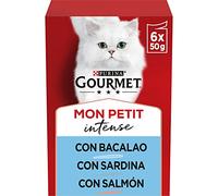 GOURMET Mon Petit, Comida Húmeda para Gato Adulto, Trocitos en Salsa, Surtido de Bacalao, Sardina, Salmón, 8 Packs de 6 Sobres de 50 g. (48 sobres)