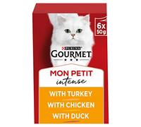 Gourmet Mon Petit Intense Comida húmeda para gatos adultos con pato, pollo y pavo, 6 x 50 g, 8 unidades