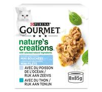 GOURMET Nature's Creations | Adulto Gato | Mini Bocados | Pescado del Océano Relleno Espinacas & Arroz, Atún Relleno Tomates & Arroz | 8 x 85 g (Baya)