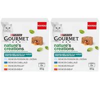 Gourmet Nature's Creations, Gato, Muselinas Corazón en Salsa, Pollo-Zanahorias, Terneras Tomates, Pescado del OcéanoEspinacas, Cabillaud-Chirivía, 8x85g (Paquete de 2)