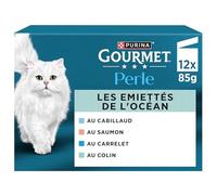 Gourmet | Perla | Las desmenuzaciones del Océano | Alimento Mojado Completo para Gato Adulto| con Pescado Certificado de Ecoetiqueta MSC: Salmón, Colin, Baldosa, Cabillaud | Bolsas Frescura