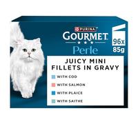 Gourmet | Perla | Les Emiettés du Ocean | Alimento equilibrado para Gatos Adultos | Trozos de Salsa | Pescado Certificado MSC: Salmón, Colin, Carrelet, Cabillaud | Bolsas Frescura | Lote de 96 x 85 g
