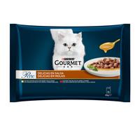 Gourmet Perle Delicias en salsa - Alimento húmedo para gato - Pollo y buey - Cantidad: PACK 4 x 85 g