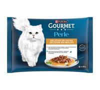 Gourmet Perle Delicias en salsa - Alimento húmedo para gato - Salmón y atún - Cantidad: PACK 4 x 85 g