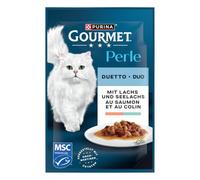 GOURMET Perle Duetto Comida húmeda para Gatos, con salmón y abadejo, 26 x 85 g