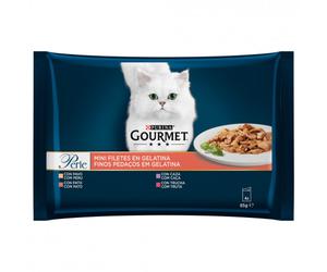 Gourmet Perle Finos trozos en gelatina - Alimento húmedo para gato - Pavo, pato, caza y trucha