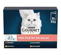GOURMET Perle Mini Filetes en Salsa, Comida Húmeda para Gato Adulto, Trocitos en Salsa, Surtido de Buey, Pollo, Conejo y Salmón, 10 Packs de 8 Sobres de 85 g. (80 sobres)