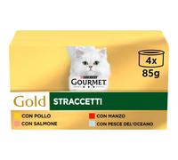 Gourmet Purina Gold - Cuchillos de Comida húmeda para Gatos con Carne de Vaca, Pollo, Pescado del océano y salmón, 4 Sobres de 85 g