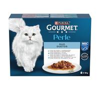 Purina Gourmet Perle Finas láminas Duo en Salsa, Comida Húmeda para Gato con Pescados, 10 paquetes de 8 sobres de 85g - 80 sobres