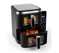 GOURMETmaxx Freidora de aire caliente vertical XXL, freidora de aire con ventana de visualización y pantalla táctil plegable, freidora de aire caliente, 2 cámaras, volumen de 10 litros, freidora de