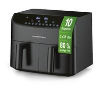 GOURMETmaxx Freidora de doble cámara 2 x 3,5 L | freidora de acero inoxidable con zonas de cocción sincronizadas, función de temporizador y pantalla táctil | freír ahorrando energía | 10 programas