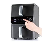 GOURMETmaxx FryUp Freidora de aire caliente de doble cámara, multitamaño, 10 l, freidora vertical con 2 tamaños de cámara: menos desperdiciar espacio de cocción, 10 programas y pantalla táctil LED