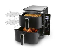 GOURMETmaxx FryUp Vertical Freidora de Aire Caliente Doble Cámara | Airfryer 10 litros | 4 platos en 4 niveles | Pantalla táctil plegable | 32% más de ahorro de espacio | 2 cámaras