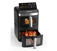 GOURMETmaxx FryUp XL Freidora de aire caliente vertical de doble cámara con ventana de visualización - 12 L | Con pantalla táctil LED multicolor y 12 programas | 2 cámaras con calor superior