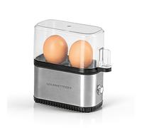 GOURMETmaxx Hervidor de huevos de diseño para 2 huevos | Hervidor de huevos compacto | Hervidor de huevos con perforador de huevos, vaso medidor y señal acústica | 3 grados de dureza | Fácil limpieza