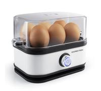 GOURMETmaxx Hervidor de huevos para 6 huevos. Hervidor de huevos con cortador de huevos en vaso medidor. Cocina para huevos con 3 grados de dureza, adecuada para cada huevera. Diseño blanco con piezas