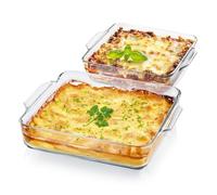 GOURMETmaxx Juego de 2 fuentes de cristal para freidora de aire caliente y horno, 800 ml y 1500 ml, forma rectangular, cuenco pequeño, para cocinar y servir