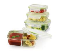 GOURMETmaxx Juego de 4 recipientes de vidrio herméticos | Aptos para el lavavajillas, el microondas y el congelador | Tapa con junta de silicona y cierre de 4 clics | Verde lima