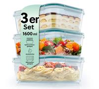 GOURMETmaxx Klick-It - Fiambreras de cristal (3 unidades, 1,6 L, apto para lavavajillas, microondas y congelador)