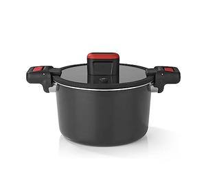 GOURMETmaxx Olla de bajo consumo de aluminio fundido de 5,8 L, revestimiento antiadherente, preparación rápida, fácil, baja en grasa y con vitaminas, apta para todo tipo de cocinas, incluida inducción