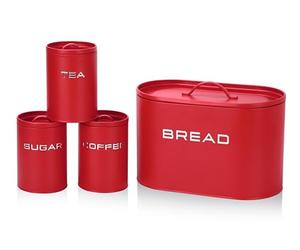 GOURMETmaxx Panera con juego de recipientes de almacenamiento - Juego de 8 piezas | Elegantes y herméticas latas de metal con tapa e inscripciones para pan, café, té y azúcar | hermético para