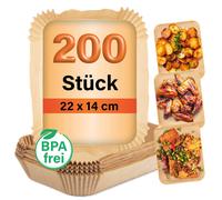 GOURMETmaxx Papel de horno para freidora de aire caliente de 3 a 5 litros, bandeja de papel para hornear, antiadherente y resistente al aceite, doble canasta, 200 unidades, 22 x 14 x 4,5 cm